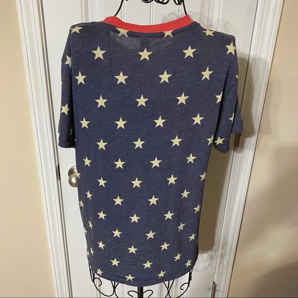 Alternative Earth Blue & White Stars Unisex Tee Size Medium  Contrast Red Trim - Picture 7 of 7